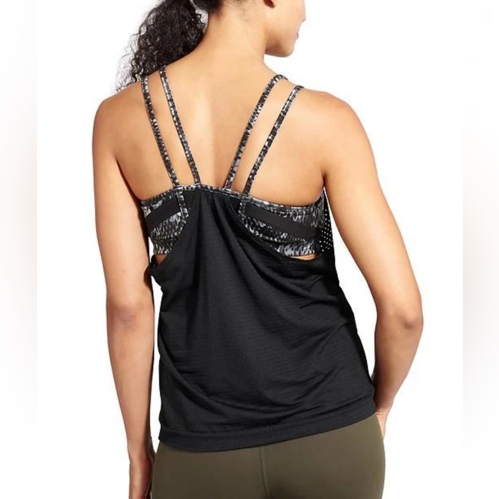 EUC Athleta Cobra Dot Invigorate Tank with Built in Bra - Size Sm - Black/gray